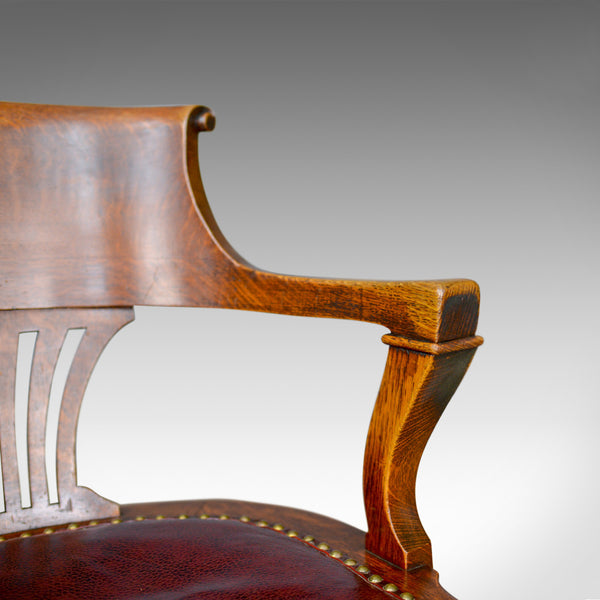 Antique Elbow Chair, English, Oak, Leather, Office, Desk, Captains, Study c.1910 - London Fine Antiques