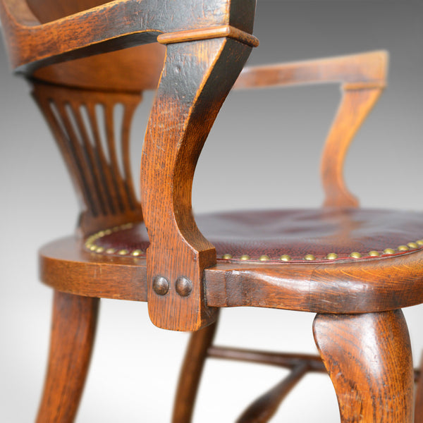 Antique Elbow Chair, English, Oak, Leather, Office, Desk, Captains, Study c.1910 - London Fine Antiques