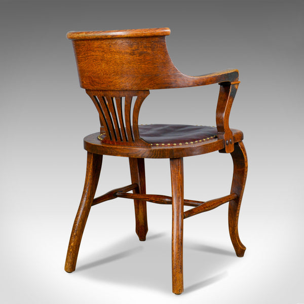 Antique Elbow Chair, English, Oak, Leather, Office, Desk, Captains, Study c.1910 - London Fine Antiques
