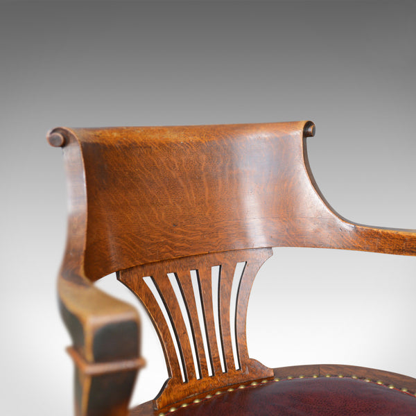 Antique Elbow Chair, English, Oak, Leather, Office, Desk, Captains, Study c.1910 - London Fine Antiques