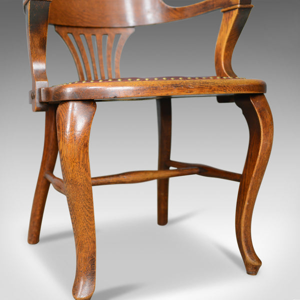 Antique Elbow Chair, English, Oak, Leather, Office, Desk, Captains, Study c.1910 - London Fine Antiques