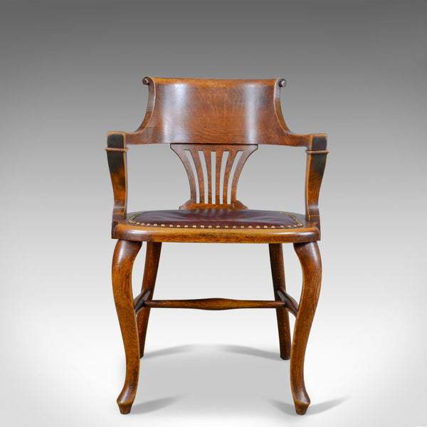 Antique Elbow Chair, English, Oak, Leather, Office, Desk, Captains, Study c.1910 - London Fine Antiques