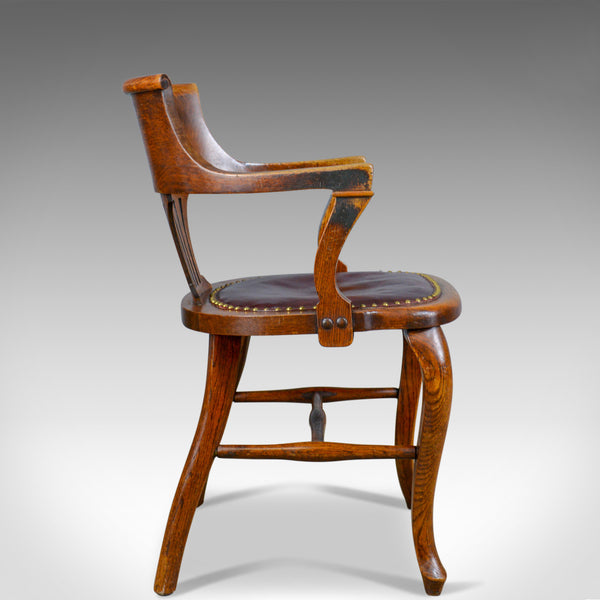 Antique Elbow Chair, English, Oak, Leather, Office, Desk, Captains, Study c.1910 - London Fine Antiques