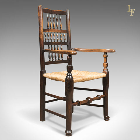 Antique Elbow Chair, Victorian Lancashire Spindle Back Dining, c.1870 - London Fine Antiques