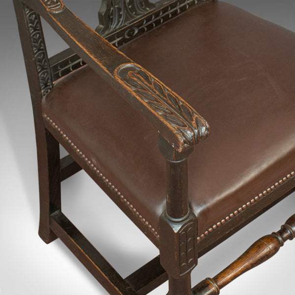 Antique Elbow Chair, Victorian, Oak, Leather, Carver, Armchair, Circa 1870 - London Fine Antiques