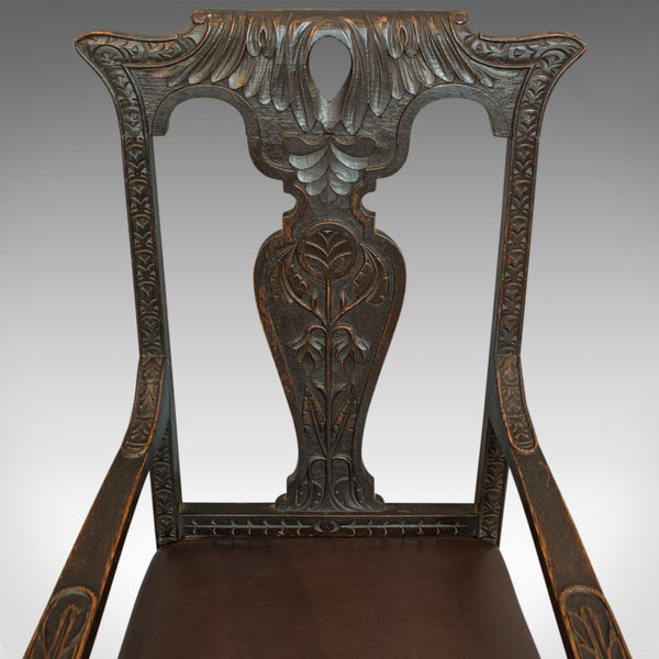 Antique Elbow Chair, Victorian, Oak, Leather, Carver, Armchair, Circa 1870 - London Fine Antiques