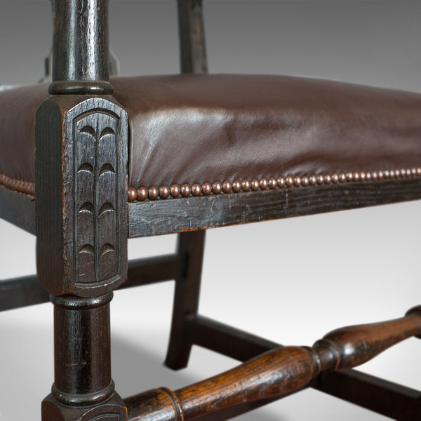 Antique Elbow Chair, Victorian, Oak, Leather, Carver, Armchair, Circa 1870 - London Fine Antiques