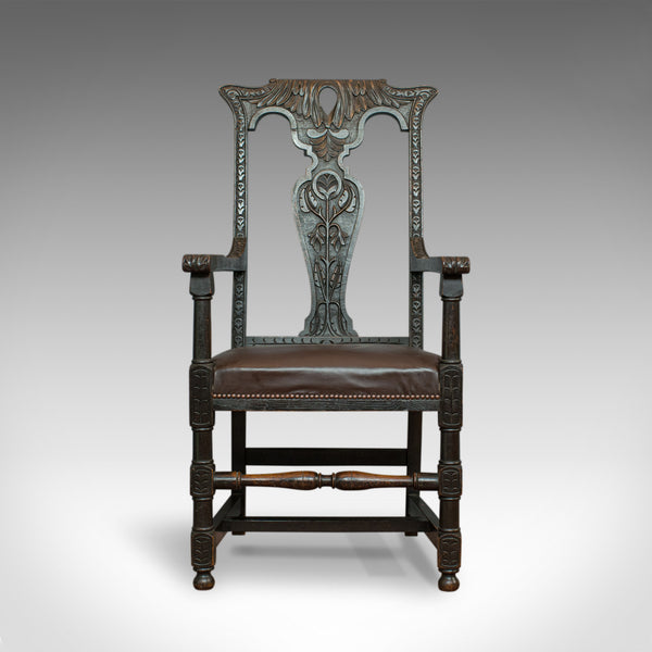 Antique Elbow Chair, Victorian, Oak, Leather, Carver, Armchair, Circa 1870 - London Fine Antiques