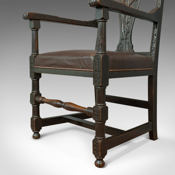 Antique Elbow Chair, Victorian, Oak, Leather, Carver, Armchair, Circa 1870 - London Fine Antiques