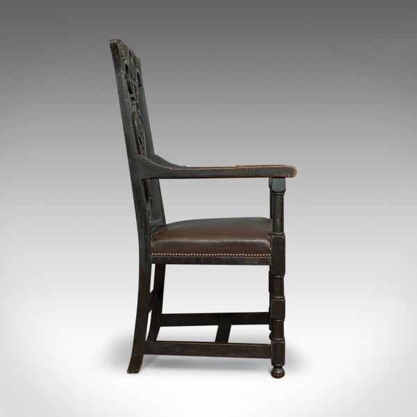 Antique Elbow Chair, Victorian, Oak, Leather, Carver, Armchair, Circa 1870 - London Fine Antiques