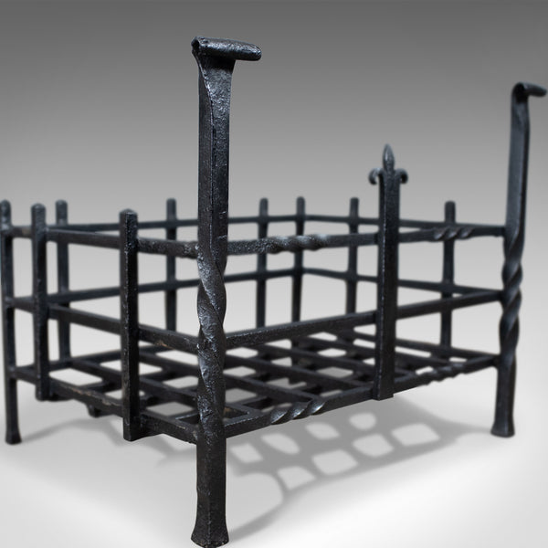 Antique Fire Basket, Gothic, Free Standing, Forged Iron, Fireplace Grate c.1900 - London Fine Antiques