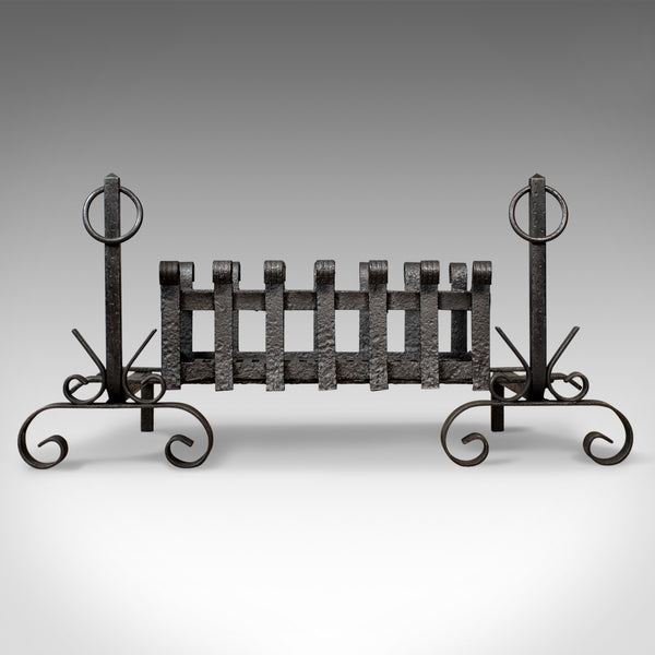 Antique Fire Basket on Andirons, Fire Dogs, English, Fireplace Grate c.1900 - London Fine Antiques