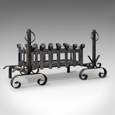 Antique Fire Basket on Andirons, Fire Dogs, English, Fireplace Grate c.1900 - London Fine Antiques