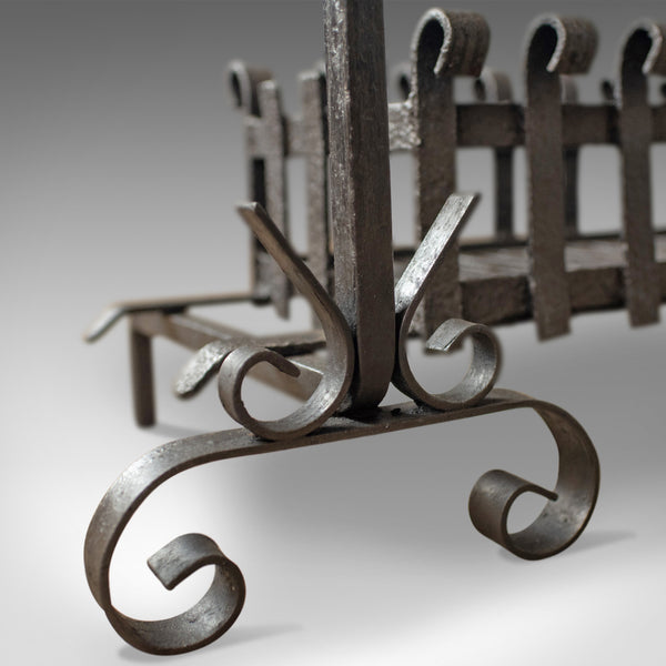 Antique Fire Basket on Andirons, Fire Dogs, English, Fireplace Grate c.1900 - London Fine Antiques