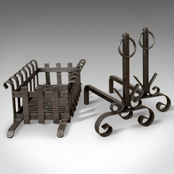 Antique Fire Basket on Andirons, Fire Dogs, English, Fireplace Grate c.1900 - London Fine Antiques