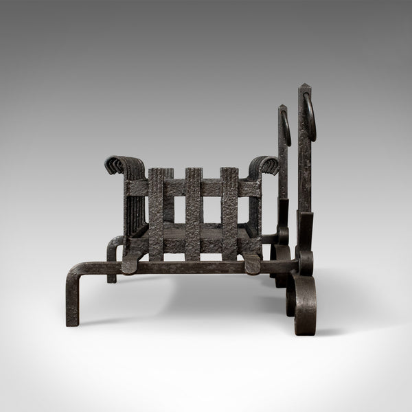 Antique Fire Basket on Andirons, Fire Dogs, English, Fireplace Grate c.1900 - London Fine Antiques