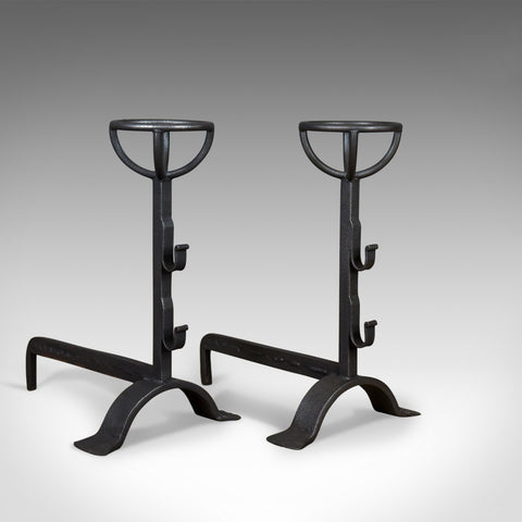 Antique Firedogs, Andirons, Iron, Tall, Spit Racks, English, Victorian, c.1900 - London Fine Antiques