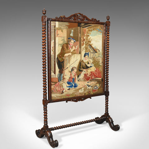 Large Antique Fire Screen, Needlepoint Tapestry Panel, Walnut Frame, Circa 1850 - London Fine Antiques