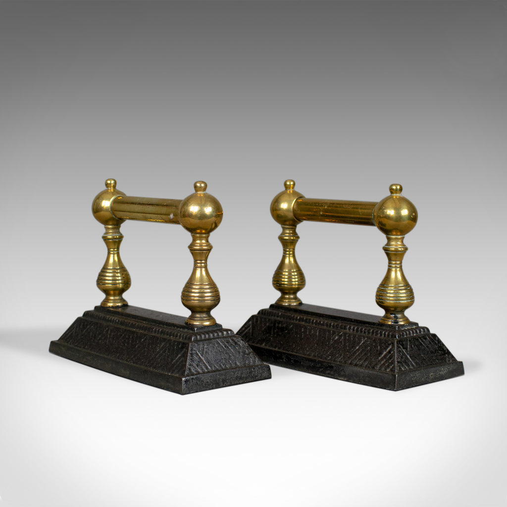 Antique Fireside Tool Rests, Victorian, Brass, Iron, Classical Revival, c.1890 - London Fine Antiques