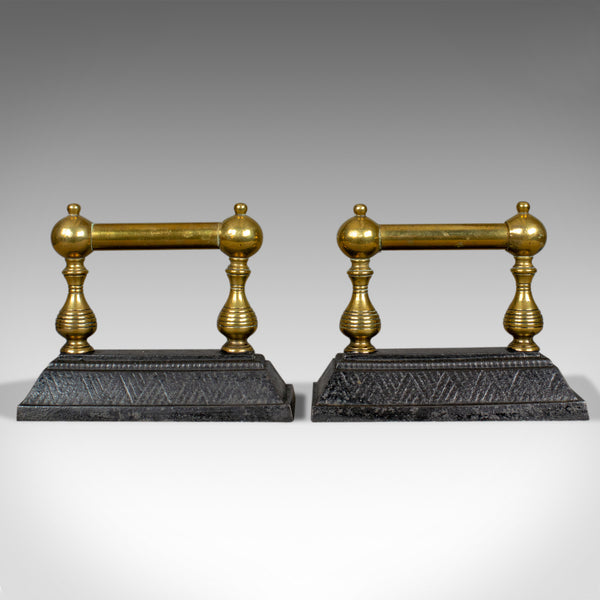 Antique Fireside Tool Rests, Victorian, Brass, Iron, Classical Revival, c.1890 - London Fine Antiques