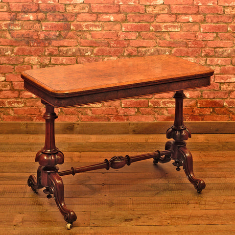 Victorian Burr Walnut Fold Over Card Table, c.1840 - London Fine Antiques