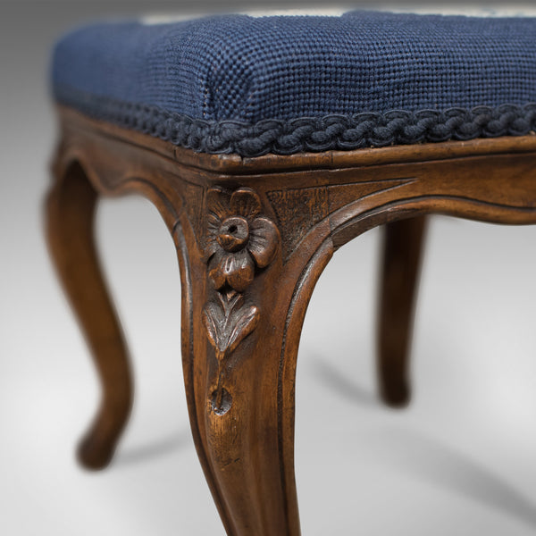 Antique Foot Stool in Walnut, Needlepoint Tapestry Cloth, English, Victorian c.1860 - London Fine Antiques