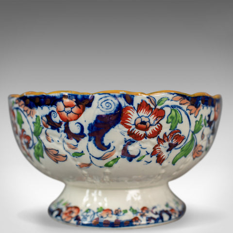 Antique Footed Bowl, Blue, White and Ochre, Ironstone, Fruit Circa 1900 - London Fine Antiques