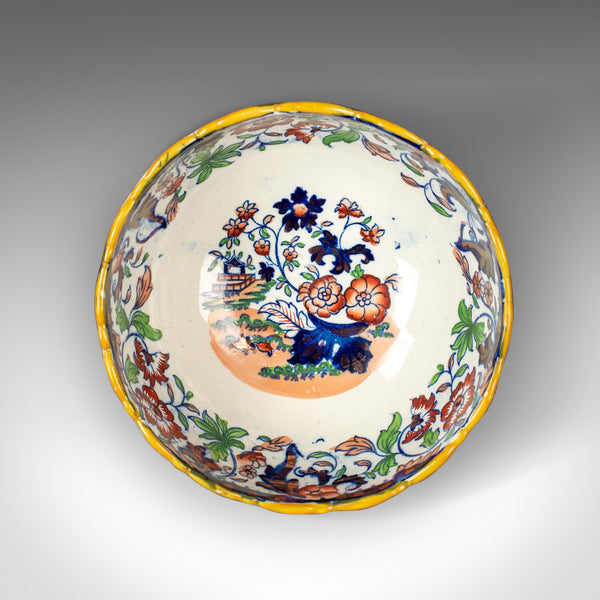 Antique Footed Bowl, Blue, White and Ochre, Ironstone, Fruit Circa 1900 - London Fine Antiques