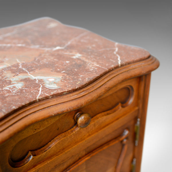 Antique French Bedside Cabinet, Edwardian, Walnut, Marble, Pot Cupboard, c.1910 - London Fine Antiques