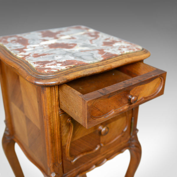 Antique French Bedside Cabinet, Victorian, Walnut, Marble, Pot Cupboard, c.1890 - London Fine Antiques
