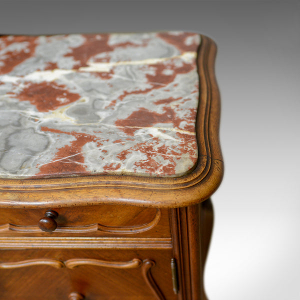 Antique French Bedside Cabinet, Victorian, Walnut, Marble, Pot Cupboard, c.1890 - London Fine Antiques