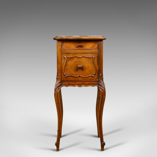 Antique French Bedside Cabinet, Victorian, Walnut, Marble, Pot Cupboard, c.1890 - London Fine Antiques