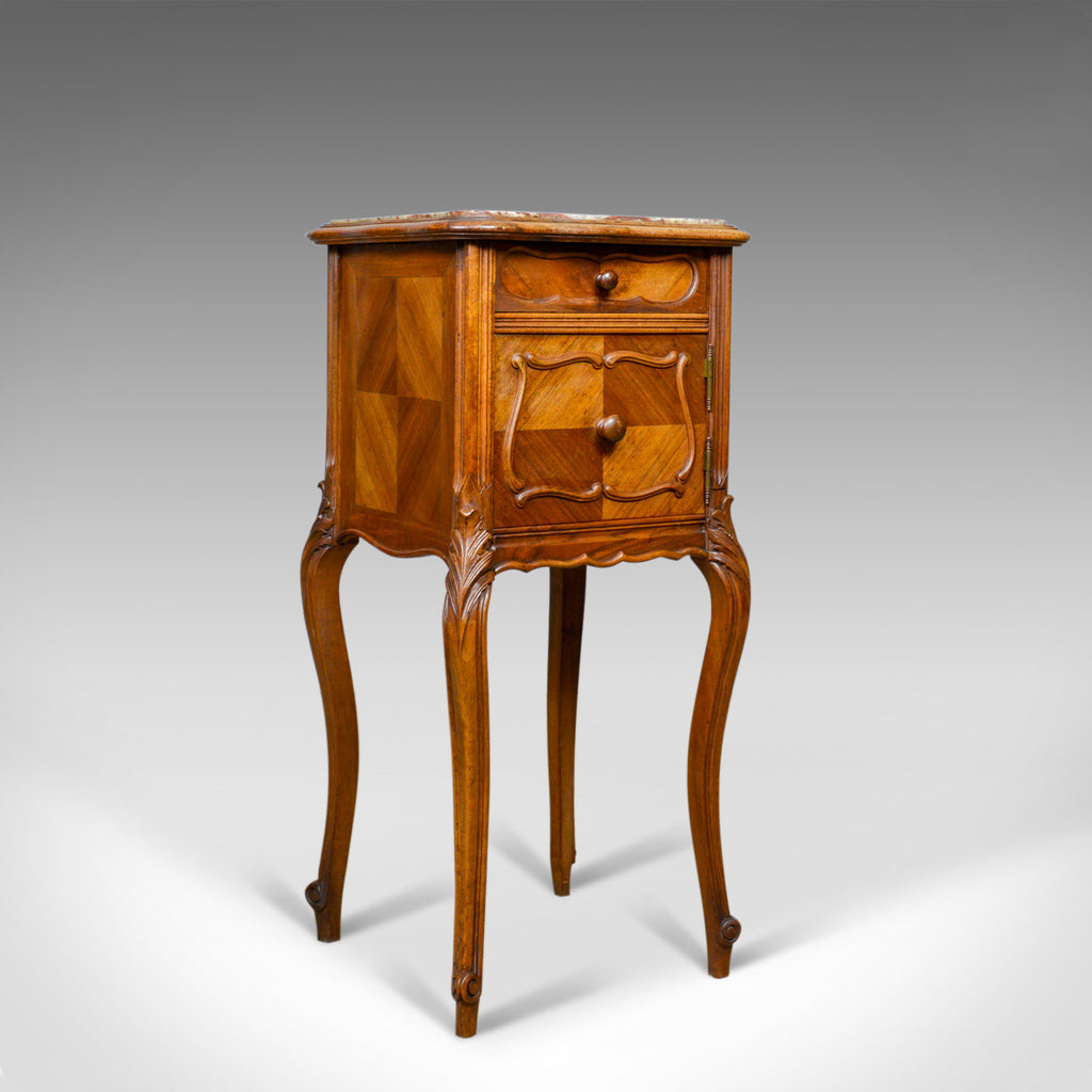Antique French Bedside Cabinet, Victorian, Walnut, Marble, Pot Cupboard, c.1890 - London Fine Antiques