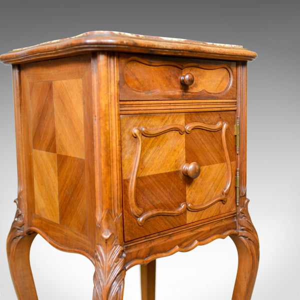 Antique French Bedside Cabinet, Victorian, Walnut, Marble, Pot Cupboard, c.1890 - London Fine Antiques