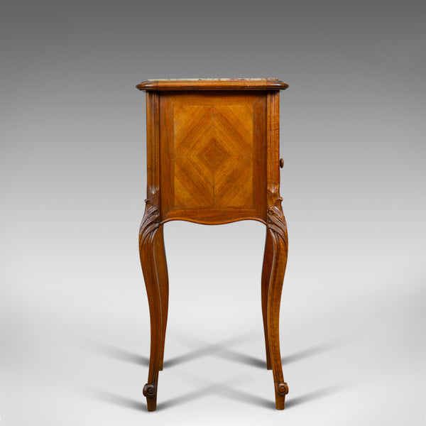 Antique French Bedside Cabinet, Victorian, Walnut, Marble, Pot Cupboard, c.1890 - London Fine Antiques