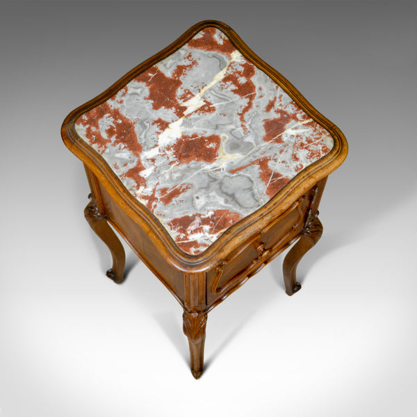Antique French Bedside Cabinet, Victorian, Walnut, Marble, Pot Cupboard, c.1890 - London Fine Antiques