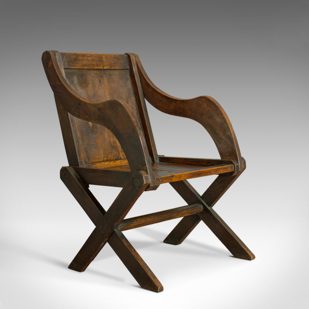 Antique Glastonbury Chair, English, Oak, Elbow, Gothic Overtones, Circa 1900 - London Fine Antiques