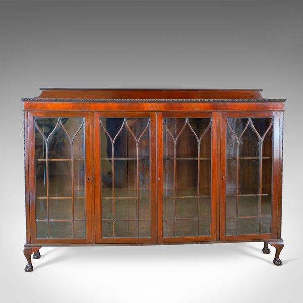 Antique Glazed Bookcase, Long, Edwardian, Mahogany, Cabinet, Gothic Circa 1910 - London Fine Antiques