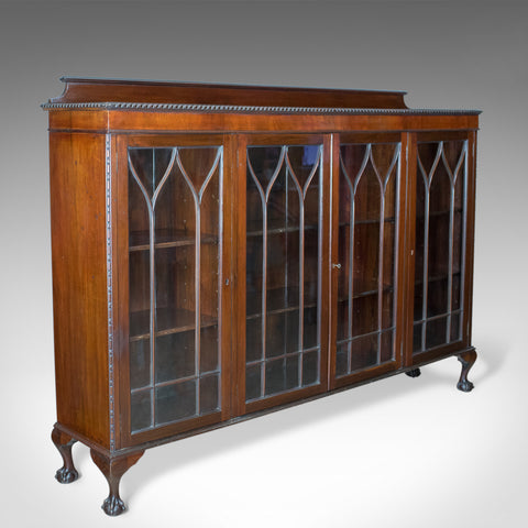Antique Glazed Bookcase, Long, Edwardian, Mahogany, Cabinet, Gothic Circa 1910 - London Fine Antiques
