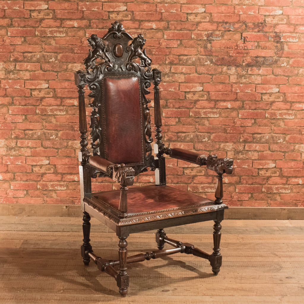 Victorian Gothic Revival Oak Hall Chair, c.1880 - London Fine Antiques