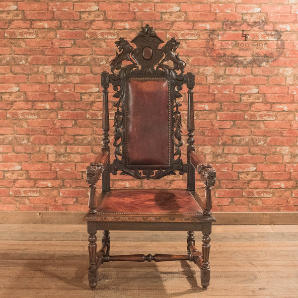 Victorian Gothic Revival Oak Hall Chair, c.1880 - London Fine Antiques