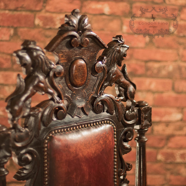 Victorian Gothic Revival Oak Hall Chair, c.1880 - London Fine Antiques