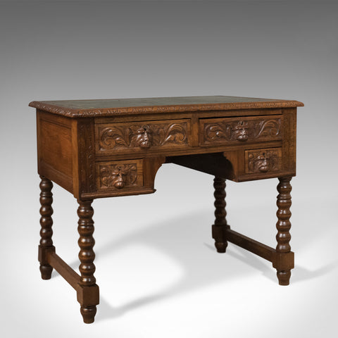 Antique Green Man Desk, English Oak, Victorian Lowboy, Writing Table Circa 1900 - London Fine Antiques