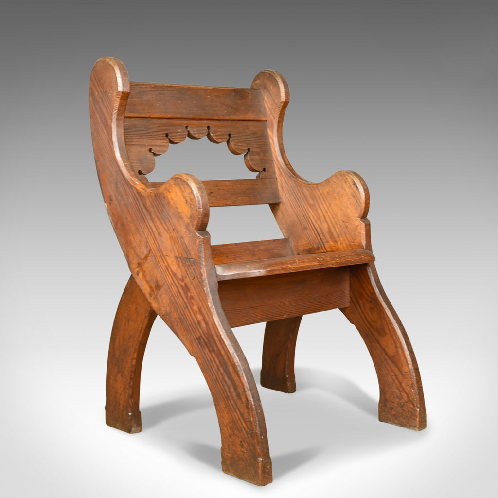 Antique Hall Chair, English, Victorian Pitch Pine Armchair, Ecclesiastical c1880 - London Fine Antiques