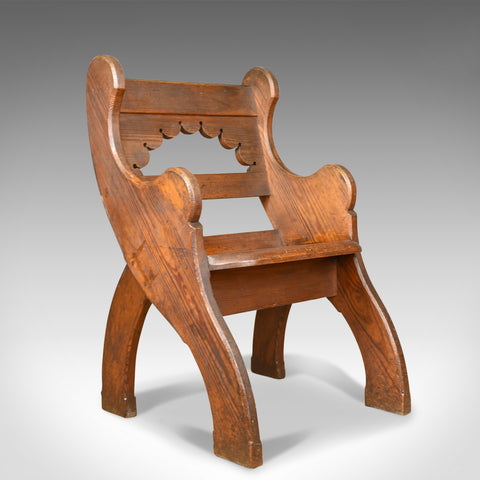 Antique Hall Chair, English, Victorian Pitch Pine Armchair, Ecclesiastical c1880 - London Fine Antiques