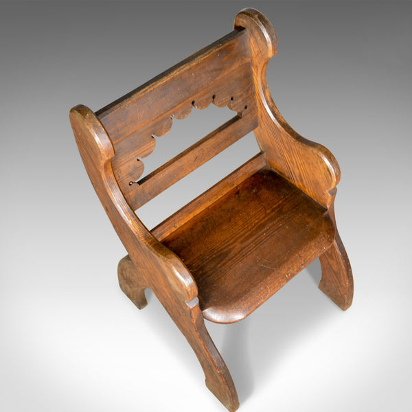 Antique Hall Chair, English, Victorian Pitch Pine Armchair, Ecclesiastical c1880 - London Fine Antiques