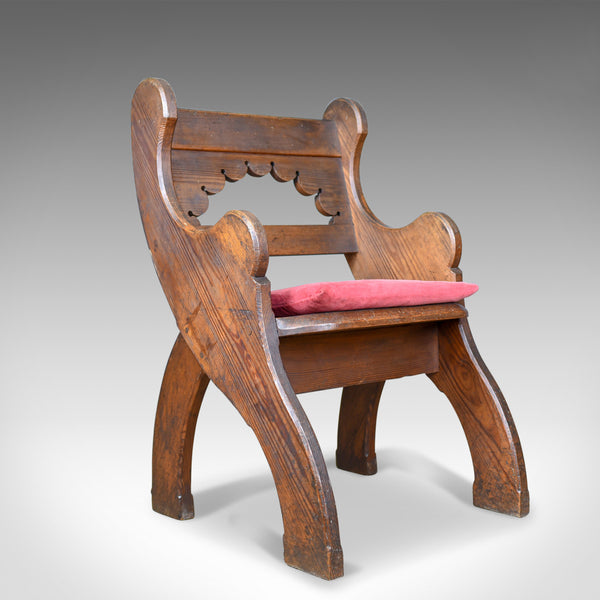 Antique Hall Chair, English, Victorian Pitch Pine Armchair, Ecclesiastical c1880 - London Fine Antiques