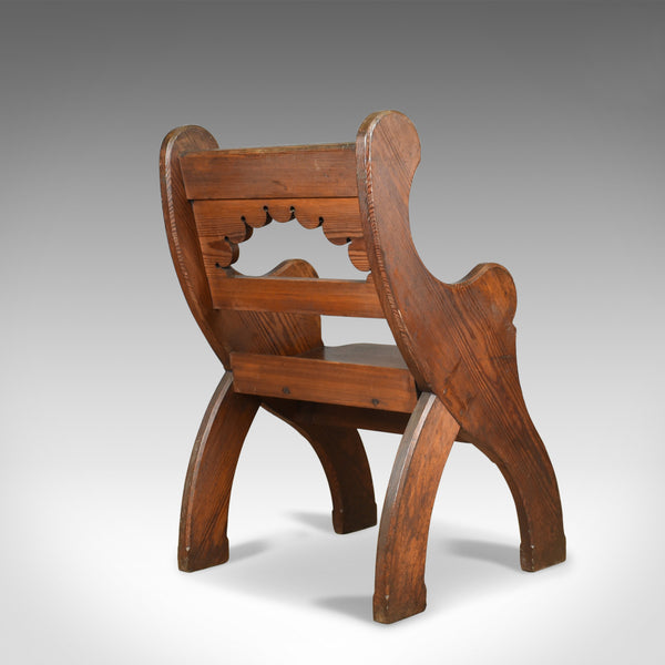Antique Hall Chair, English, Victorian Pitch Pine Armchair, Ecclesiastical c1880 - London Fine Antiques