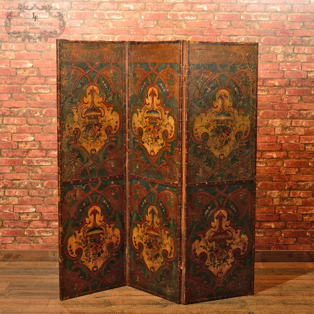 Victorian Embossed & Painted Leather Screen c.1851 - London Fine Antiques