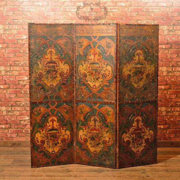 Victorian Embossed & Painted Leather Screen c.1851 - London Fine Antiques